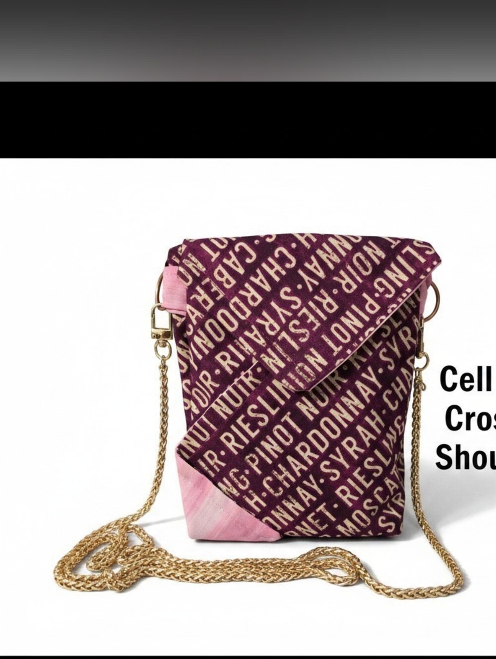 Wine Lover Crossbody Cell Phone Bag 3 Compartment Small Purse Gold Chain